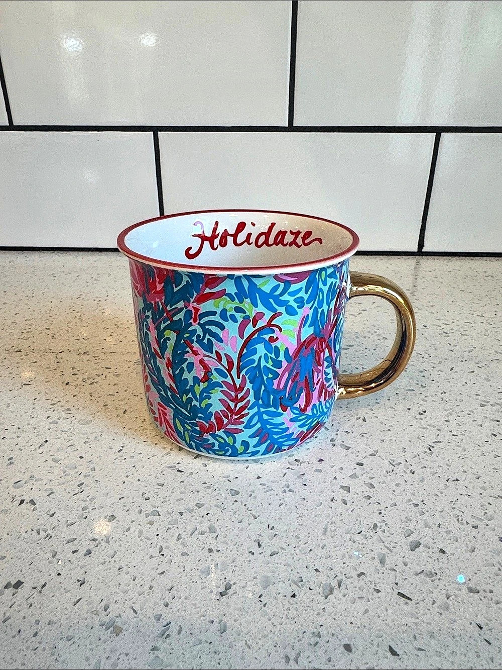 Lilly Pulitzer Holidaze Ceramic Mug Floral Blue & Red